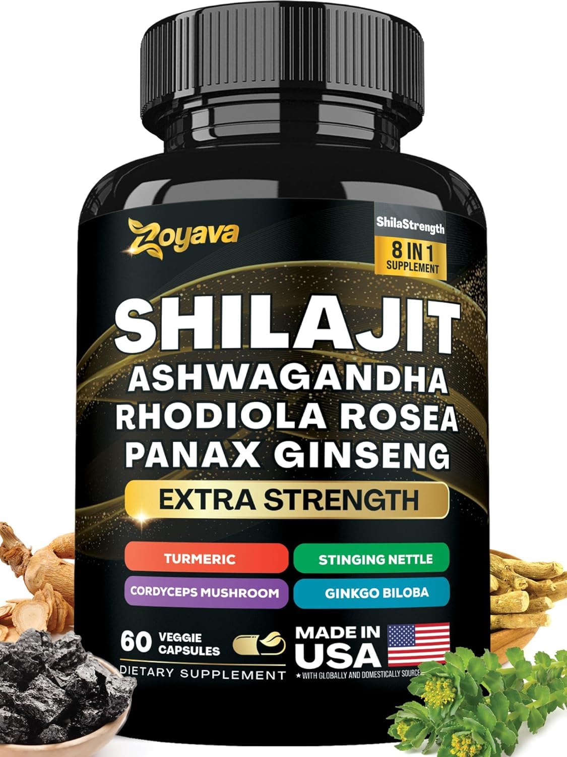 Formule Complète 8-en-1 : Shilajit & Adaptogènes Premium