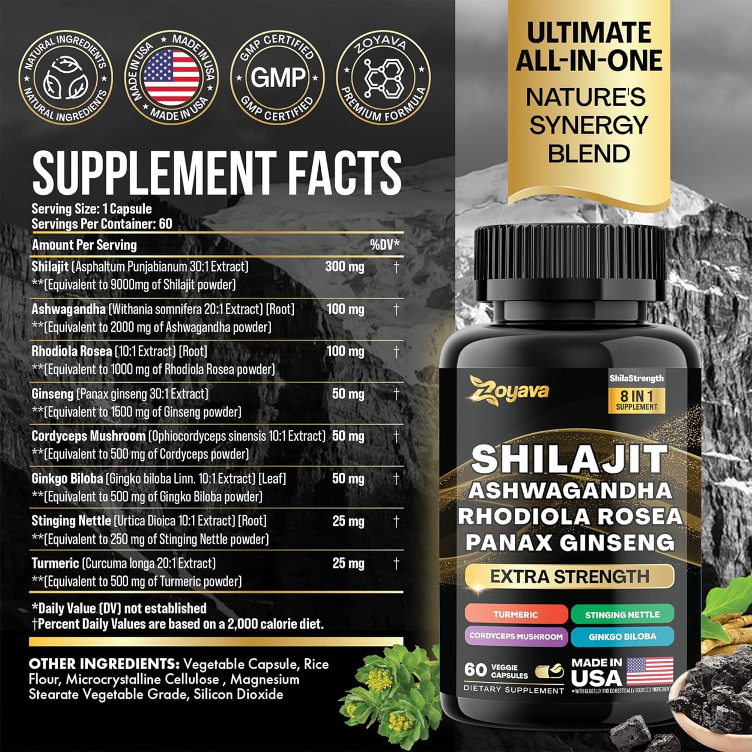 Formule Complète 8-en-1 : Shilajit & Adaptogènes Premium